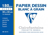 CLAIREFONTAINE - 760441 - POCHETTE DE 12 FEUILLES PAPIER DESSIN - 24 X 32 CM - 180 G - BLANC 96175C