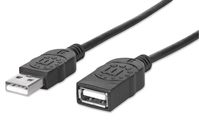 Manhattan USB-A to USB-A Extension Cable, 3m, Male to Female, Black, 480 Mbps (USB 2.0), Equivalent to USBEXTAA10BK, Hi-Speed USB, Lifetime Warranty, Blister