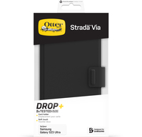 OtterBox Strada Via Case for Galaxy S23 Ultra , Shockproof, Drop Proof, Slim, Soft Touch Protective Folio Case with Card Holder, 2x Tested to Military Standard, Black