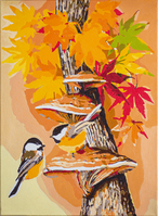 Paint-by-Numbers Kit: Chickadees Between Leaves