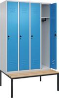 Garderobenschrank CLASSICB1200xT500xH2120 mm RAL 7035/5012, 4 Abteile mit unterg