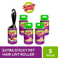 Scotch-Brite™ Pet Extra Sticky* Tierhaar-Roller, 48 Blatt + 4 Scotch-Brite™ Pet Extra Sticky* Tierhaar-Ersatzrollen, 48 Blatt, 5 Rollen – 240 Blatt pro Packung