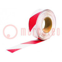 Tape: warning; white-red; L: 18.3m; W: 50mm; antislip,self-adhesive