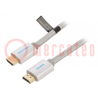 Cable; HDMI 2.0; HDMI plug,both sides; PVC; textile; 8m; silver