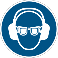 Kombischild - Augen- und Gehörschutz benutzen, Blau, 10 cm, Magnetfolie, Weiß