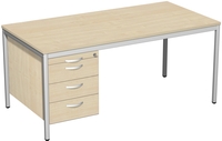 Porto Schreibtisch, 1 Utensilienfach + 3 Schubfächer, HxBxT 720 x 1600 x 800 mm, Platte Ahorn | TP1643