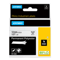 DYMO Rhino Etichette in poliestere permanenti industriali | 12 mm x 5,5 m | Stampa nera su bianco | Autoadesive | per stampanti di etichette Rhino e LabelManager
