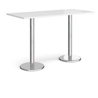 Pisa rectangular poseur table with round chrome bases 1800mm x 800mm - white