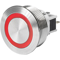 Drucktaster, 1-polig, silber, beleuchtet (rot), 3 A/250 VAC, Einbau-Ø 16 mm, 16,