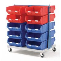 Louvre panel trolleys with small parts bins - Complete with containers Double sided