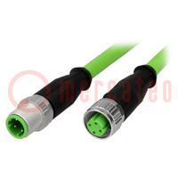 Kabel: voor sensoren/ automaten; PIN: 4; M12-M12; code D-Ethernet