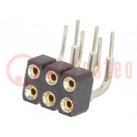 Socket; pin strips; female; PIN: 6; turned contacts; angled 90°