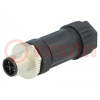 Plug; M12; PIN: 4; male; S code-Power; for cable; screw terminal