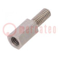 Screwed spacer sleeve; 6mm; Int.thread: M2,5; Ext.thread: M2,5