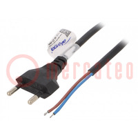 Cable; 2x0.5mm2; CEE 7/16 (C) plug,wires; PVC; 1.5m; flat; black