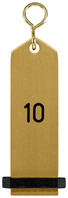 Schlüsselanhänger Bumerang mit Ziffernprägung; 10x3 cm (LxB); gold; Prägung 10