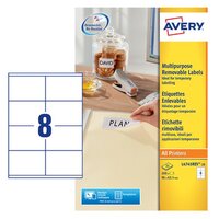 Avery Multipurpose Mini Removable Label 96x63.5mm 8 Per A4 Sheet White (Pack 200 Labels) L4745REV-25