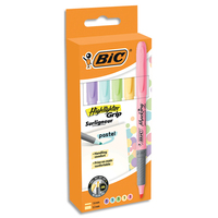 BIC Highlighter Grip Surligneurs Pointe Biseautée - Couleurs Pastel Assorties, Etui Carton de 5