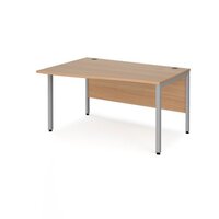 Maestro 25 left hand wave desk 1400mm wide - silver bench leg frame and beech to