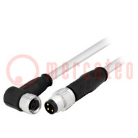 Cable: for sensors/automation; M8-M8; male; female; PIN: 3; plug