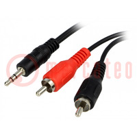 Cable; Jack 3.5mm plug,RCA plug x2; 1.2m; black