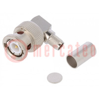 Plug; BNC; male; angled 90°; 50Ω; soldering,crimped; for cable