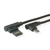 ROLINE USB 2.0 Kabel, gewinkelt, Typ A rev - Micro B, ST/ST, schwarz, 0,8 m