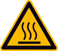 Znak ostrzeg., folia 10szt., „Ostrzeżenie przed gorącą powierzchnią”, dł. boku 50mm