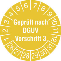 Prüfplakette als Einzeletikett, Geprüft nach DGUV Vorschrift 3, Druchm.: 3,0 cm Version: 26-31 - Geprüft nach DGUV Vorschrift 3, 26-31