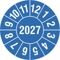Prüfplakette, Jahresplakette mit 4-stelliger Jahreszahl, 1000 Stk/Rolle, 3,0 cm Version: 2027 - Prüfjahr: 27, blau/weiß