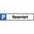 Parkplatzschild Symbol: P, Text: Reserviert, Alu geprägt, Größe 43x8 cm