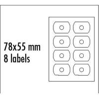 Logo etykiety na CD 78mm x 55mm, A4, matowe, białe, 8 etykiety, CD-R card, 140g/m2, pakowane po 25 szt., do drukarek atramentowych