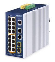 PLANET IP30 Industrial L2/L4 16-Port Gestito L2/L4 Gigabit Ethernet (10/100/1000) Supporto Power over Ethernet (PoE) Alluminio, Blu