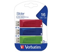 USB 2.0 Stick 16GB Slider,rt-bl-gn VERBATIM 49326