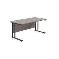 Jemini Rectangular Double Upright Cantilever Desk 1800x800x730mm Grey Oak/Black KF820277