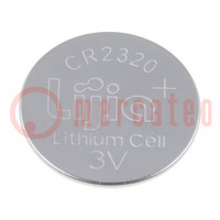 Elem: lítium; 3V; CR2320,gomb; 130mAh; nem újratölthető; Ø23x2mm