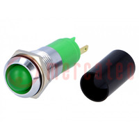 Indicator: LED; recessed; green; 230VAC; Ø14.2mm; IP67; metal