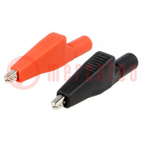 Crocodile clip; 5A; red and black; Overall len: 55mm; Thread: M4