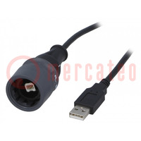 Kábel-adapter; USB 2.0; USB A dugó,USB B dugó (tömített); 1A; 2m