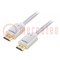 Cable; HDMI 2.1; HDMI plug,both sides; PVC; textile; Len: 1m; 28AWG