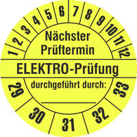 Prüfplakette, Nächster Prüftermin - ELEKTRO-Prüfung..., 1000 Stk/Rolle, 2,0cm, g/s, Papier Version: 2029 - Prüfjahre: 2029-2033
