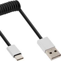 InLine USB 2.0 spiral cable, USB-C male / USB-A male, black/alu, flexible, 2m