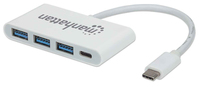 Manhattan 3-Port USB 3.2 Gen 1 Hub mit Power Delivery, 3 USB Typ A-Ports, 1 Typ C-Ladeport, Stromversorgung über USB