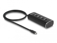 DeLOCK 4 Port USB 10 Gbps Hub mit USB Type-C Anschluss 60 cm Kabel und Schalter für jeden Port