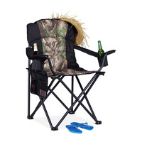 Relaxdays Campingstuhl, klappbarer Anglerstuhl mit 2 Getränkehaltern & Seitentasche, tragbar, bis 113 kg, schwarz-grün