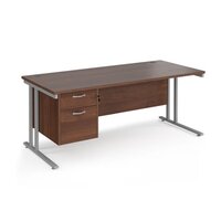 Maestro 25 straight desk 1800mm x 800mm with 2 drawer pedestal - silver cantilev