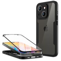 NALIA Clear 360° Hybrid Cover compatible with iPhone 14 Plus Case, Transparent Anti-Yellow Non-Slip, Crystal Hard Back & Display Foil & Reinforced Silicone Frame Black, Full-Bod...