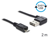Anschlusskabel USB 2.0 EASY Stecker A an micro Stecker B, gewinkelt, schwarz, 2m, Delock® [83383]