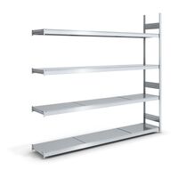 Wide span boltless shelving unit with steel shelves