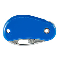 Pacific Handy Cutter® klappbares Sicherheitsmesser, POCKET SAFETY CUTTER, 1 Stück, Blaues Cuttermesser inkl. automatischem Klingenrückzug und Öse